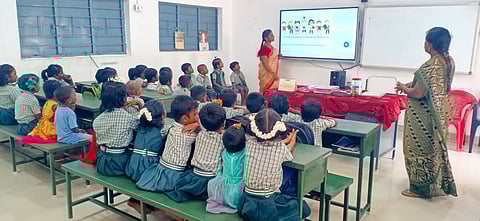 A smart classroom at the primary school in Vadakadu, Pudukkottai