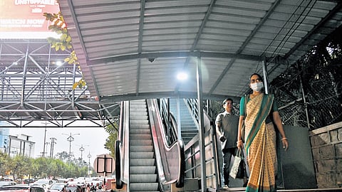 A non-functional escalator on the FoB in Banjara Hills