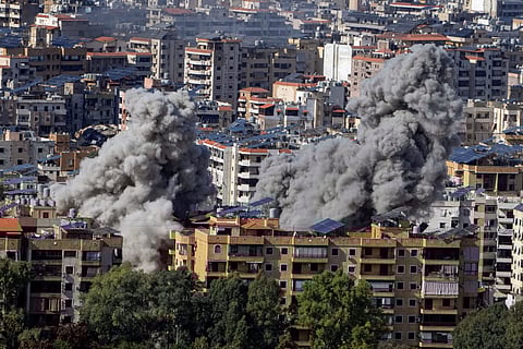 Smoke rises after an Israeli airstrike on Dahiyeh, in the southern suburb of Beirut, Lebanon, Tuesday, November 12, 2024.