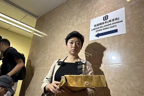 Selina Cheng, a former reporter at the Wall Street Journal, and chairperson of the Hong Kong Journalists Association speaks to media in Hong Kong on Tuesday, Nov.12, 2024. Cheng said she’ll sue the publication for sacking her because she joined a trade union.