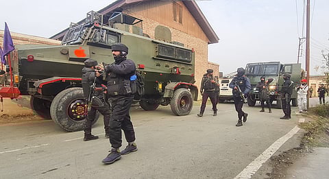 Image of Security personnel during an encounter with militants at Badimarg area used for representational purposes only.