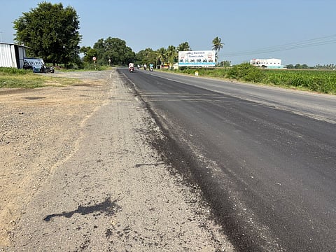 A patchwork done on one side of the road near Kunnam in Perambalur district