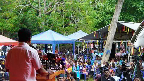 A public meeting organised by the Ilangai Tamil Arasu Katchi for its leader and Jaffna candidate Shritharan Sivagnanam (on podium) on the last day of campaign on Monday.