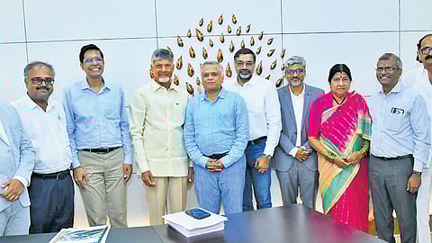 Chief Minister Chandrababu Naidu with the delegation from IIT Madras, led by Director Prof Veezhinathan Kamakoti on Friday