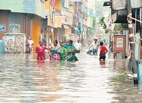 A flooded street in Chennai during the northeast monsoon in 2017