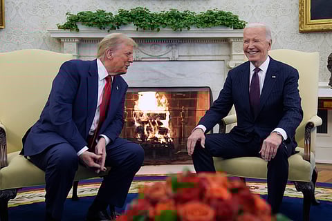 President Joe Biden meets with President-elect Donald Trump in the Oval Office of the White House, Wednesday, Nov. 13, 2024, in Washington.