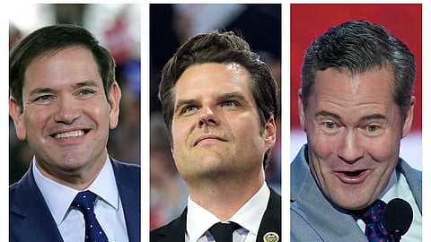 (L-R) Sen. Marco Rubio, Rep. Matt Gaetz, Rep. Mike Waltz