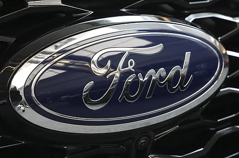 The Ford logo is seen on the grill of a Ford Explorer on display at the Pittsburgh International Auto Show in Pittsburgh, on Feb. 15, 2024.