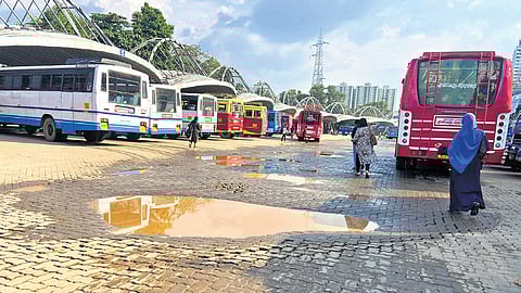 Craters formed along the carriageway of the Vytilla Mobility Hub