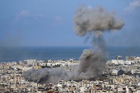Smoke rises after an Israeli airstrike on Dahiyeh, in the southern suburb of Beirut, Lebanon, Saturday, Nov. 16, 2024.