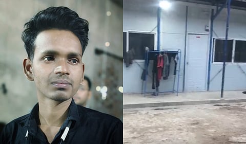 One of the boys, Rahul, who has safely returned to India (L); the call centre where Ajay is trapped in.