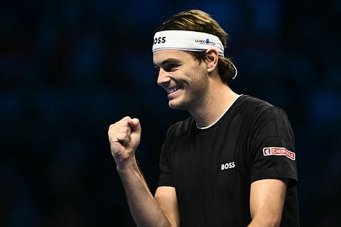 USA's Taylor Fritz reacts during his semi-final match against Germany's Alexander Zverev at the ATP Finals tennis tournament in Turin on November 16, 2024.