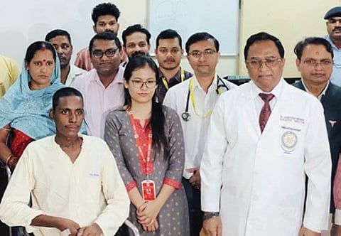 Subhakant Sahu with the doctors team of AIIMS-BBS on Monday