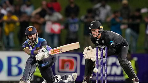 Sri Lanka's Kusal Mendis plays a shot during the second ODI cricket match between Sri Lanka and New Zealand in Pallekele, Sri Lanka on Sunday.