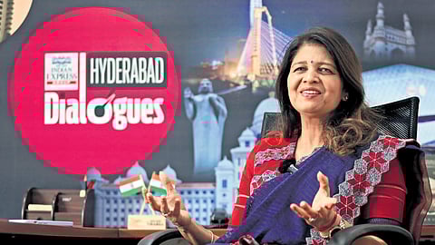 Shikha Goel, DGP CID, Director TGCSB & TG FSL. DGP Women Safety Wing during an interaction with TNIE in Hyderabad