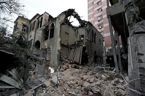 A destroyed building hit on Monday evening by an Israeli airstrike is seen in central Beirut, Lebanon, Tuesday, Nov. 19, 2024