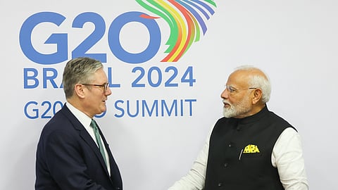 Prime Minister Narendra Modi during a bilateral meeting with UK Prime Minister Keir Starmer on the sidelines of the G20 Summit in Rio de Janeiro, Monday, Nov. 18, 2024.