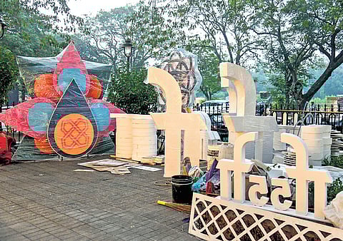 Preparations underway for the 55th IFFI in Goa on Monday.