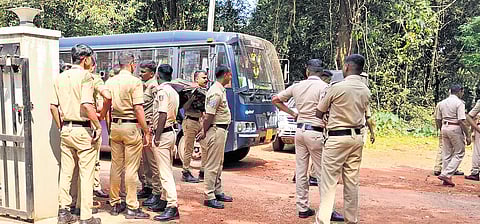 Additional police teams kept ready as a back-up in Hebri police station on Tuesday