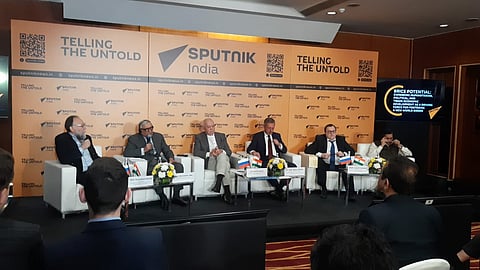 Russian Ambassador Denis Alipov talks at the 'BRICS Potential: Expanding Humanitarian, Political, and Trade-Economic Development as a Driving Force for Fostering a New World Order'.