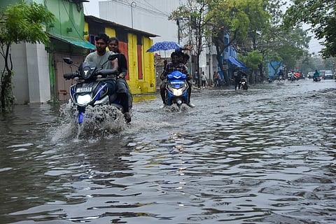 Water logged Great Cotton road in Thoothukudi.