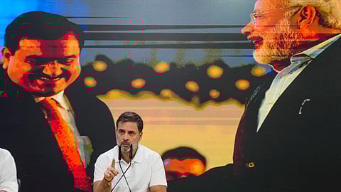 Leader of Opposition in Lok Sabha and Congress party leader Rahul Gandhi addresses a press conference at the AICC headquarters, in New Delhi