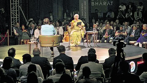 Union Finance Minister Nirmala Sitharaman at the 8th India Ideas Conclave “Building Brand Bharat” in Bengaluru on Friday