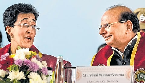 Lt. Governor VK Saxena and CM Atishi at IGDTUW on Friday