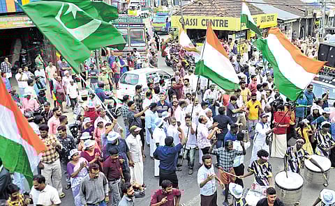 UDF workers celebrating Priyanka Gandhi’s victory in Wayanad