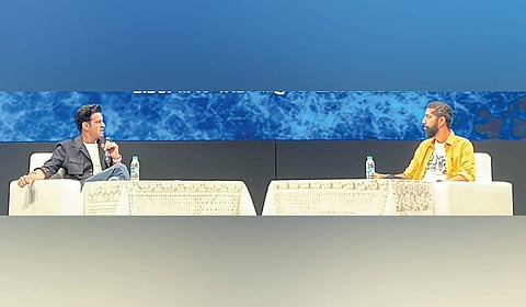 Manoj Bajpayee in conversation with Sudhir Srinivasan, Executive Editor (Entertainment), TNIE, who was invited to moderate the session, ‘Mastering the Unseen’, at the 55th International Film Festival of India in Goa, on Thursday