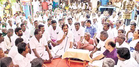 Minister P Moorthy along with people from 25 panchayat unions, including Arittapatti, Meenakshipuram in Madurai district during the grama sabha meeting held on Saturday,