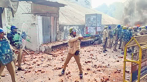 UP police firing at protesters during a second survey of the Jama Masjid in Sambhal on November 24. (Representative image)