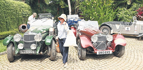 The vintage cars, including Bentley, Lagonda, Alvis and others parked at Kumarakom Lake Resort as part of Destination Rally