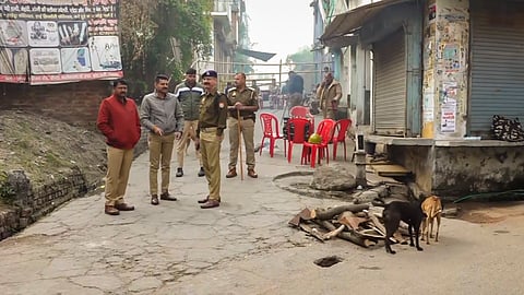 Police personnel, after violence broke out during a court-ordered survey of a Mughal-era mosque in Sambhal district of Uttar Pradesh.