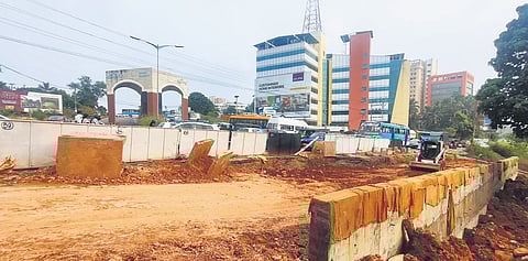 The Kochi Metro has started construction works at the Infopark end on the Seaport-Airport road