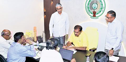 Water Resources Minister Nimmala Rama Naidu holds a review meeting