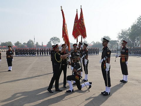 Army Chief General Upendra Dwivedi presents President's Colours to four battalions of Mechanised Infantry