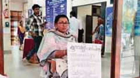 Kunnukuzhy ward councillor Mary Pushpam during a protest in front of corporation office on Wednesday