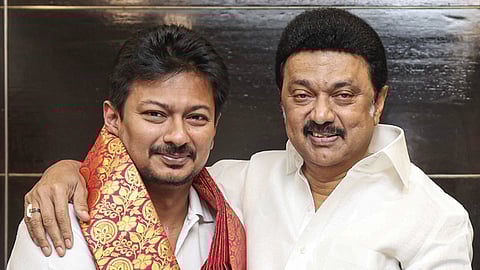 Deputy Chief Minister Udhayanidhi Stalin (L) and Chief Minister M K Stalin
