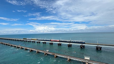 High speed test carried out in the new Pamban railway sea bridge in Ramanathapuram district.Train operated at 80 km speed over the new season bridge.