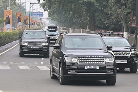 Carcade rehearsal being carried out ahead of PM’s visit, in Bhubaneswar on Thursday.