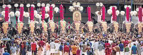‘Siveli’ ritual in progress at the Poornathrayeesa temple, Tripunithura, as part of Vrischikolsavam.