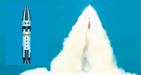 K-4 missile being test-fired from an underwater platform