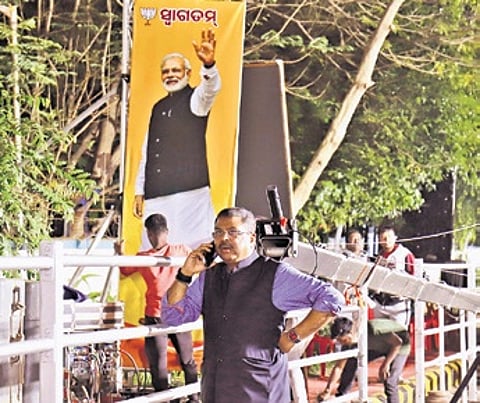 Union Minister Dharmendra Pradhan inspecting the felicitation venue