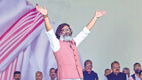 Hemant Soren after the swearing-in ceremony in Ranchi on Thursday.