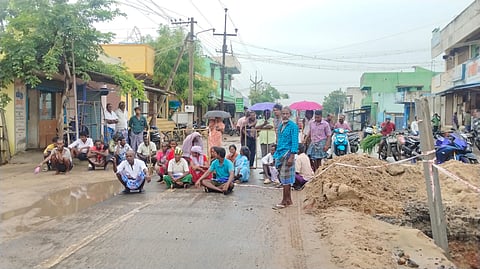 Residents blocking the road.
