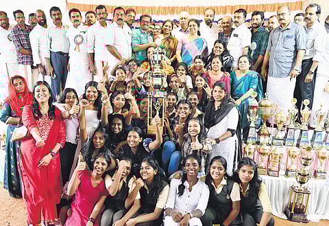 Students of Thiruvananthapuram north sub district who emerged overall champions in the Thiruvananthapuram Revenue District School Arts Festival