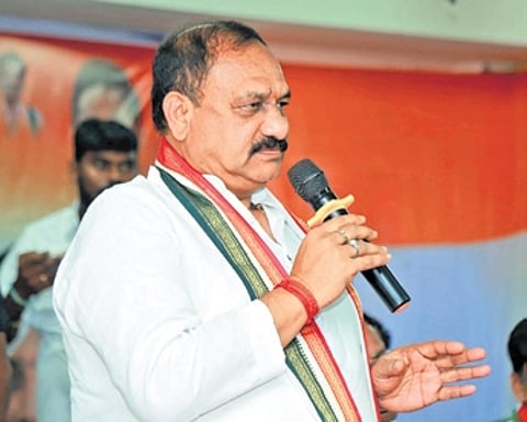 TPCC chief Mahesh Kumar Goud at the Adivasi Congress meeting on Saturday