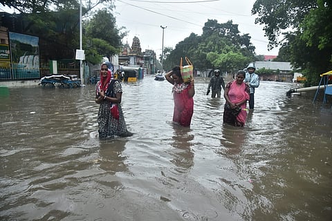 As Cyclone Fengal hits Chennai, parts of the city get waterlogged.