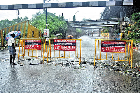 MKB Nagar subway was closed after is was flooded on Saturday